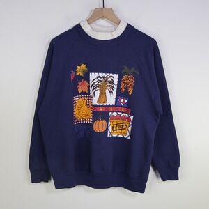 Vintage 90s Gopher Sport Thanksgiving Turkey Graphic Sweatshirt 1X Navy Blue USA